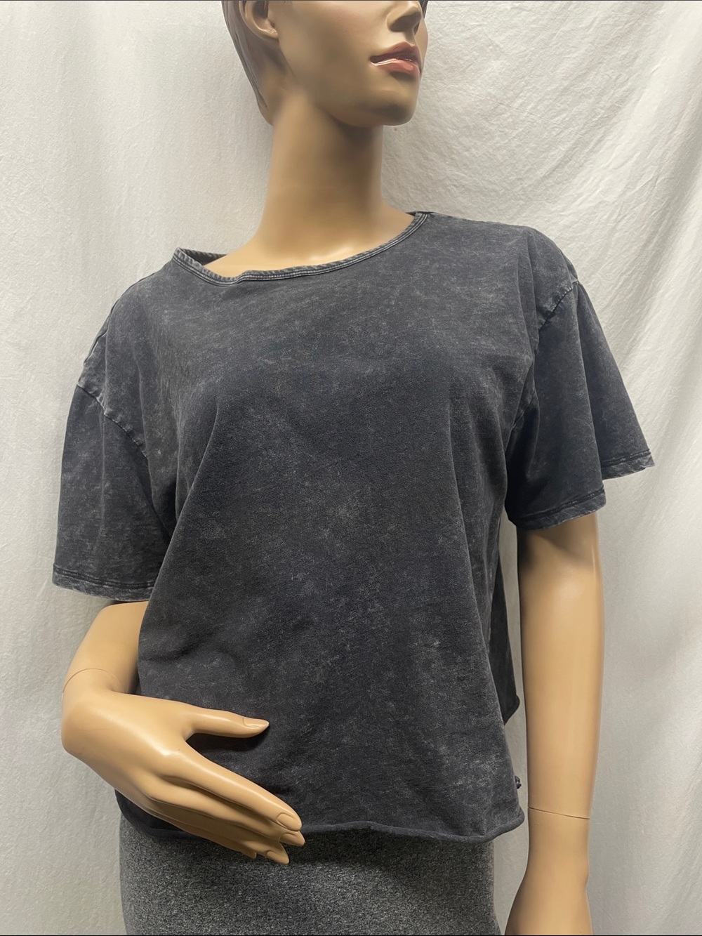 Caution To The Wind Women's Stonewashed Black Cropped Short-Sleeve T-Shirt Top